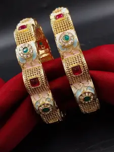 AARNAA Set Of 2 Gold-Plated Kundan Studded Bangles