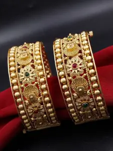 AARNAA Set Of 2 Gold-Plated Kundan-Studded Bangles