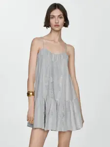 MANGO Floral Embroidered Evase Mini Dress