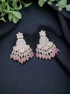 Lyriss Gold Plated Artificial Stone Studded & Beaded Contemporary Drop Earrings