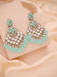 Lyriss Gold Plated Artificial Stone Studded & Beaded Diamond Shaped Chandbalis