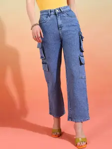 DressBerry Women Comfort Wide Leg High-Rise Light Fade Acid Wash Stretchable Jeans