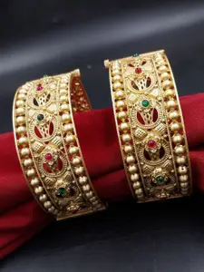 AARNAA Set Of 2 Gold-Plated Kundan-Studded Bangles