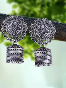 DIVASTRI Set Of 4 Silver-Plated Artificial Beaded Dome Shaped Oxidised Jhumkas