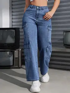 DressBerry Women Comfort Wide Leg High-Rise Light Fade Acid Wash Stretchable Jeans