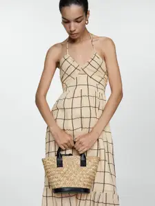 MANGO Checked Halter Neck A-Line Dress