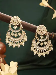 Jazz and Sizzle Gold Plated Kundan Studded And Beaded Contemporary Shaped Chandbalis