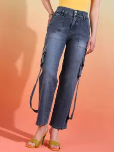 DressBerry Women Comfort Wide Leg High-Rise Light Fade Acid Wash Stretchable Jeans