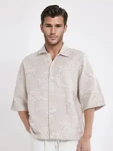 RARE RABBIT Men Floral Denim Jacket with Embroidered