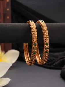 Jazz and Sizzle Set Of 2 18K Gold-Plated Emerald Gemstones Studded Bangles