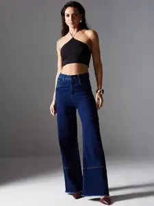 Miss Chase Women High-Rise Clean Look Stretchable Wide Leg Jeans