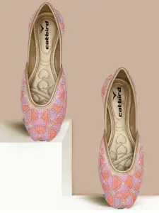CATBIRD Women Colourblocked Embroidered Round Toe Ethnic Mojaris Flats
