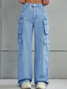 DressBerry Women Comfort Wide Leg High-Rise Light Fade Acid Wash Stretchable Jeans