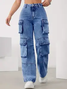 DressBerry Women Comfort Wide Leg High-Rise Light Fade Acid Wash Stretchable Jeans