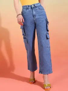 DressBerry Women Comfort Wide Leg High-Rise Light Fade Acid Wash Stretchable Jeans