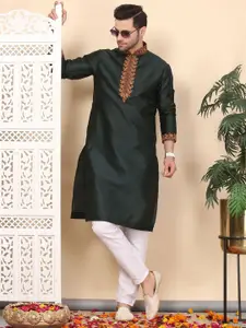 Larwa Floral Yoke Design Thread Work Straight Kurta with Pyjama