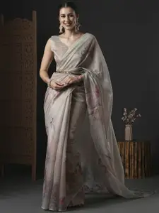 Mitera Floral Zari Organza Saree