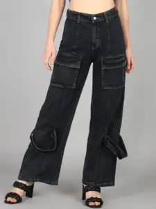 DressBerry Women Comfort Wide Leg High-Rise Light Fade Acid Wash Stretchable Jeans