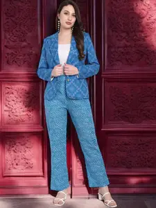 The BANJARA TRAIL Ethnic Motifs Printed Notched Lapel Collar Cotton Single Breasted Blazer