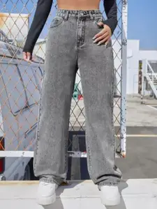 DressBerry Women Comfort Straight Fit High-Rise Light Fade Acid Wash Stretchable Jeans