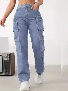 DressBerry Women Comfort Wide Leg High-Rise Light Fade Acid Wash Stretchable Jeans