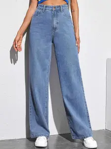 DressBerry Women Comfort Straight Fit High-Rise Light Fade Acid Wash Stretchable Jeans