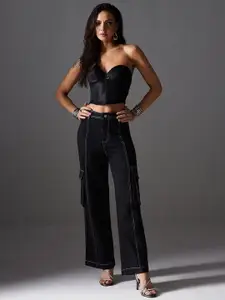 Miss Chase Women Wide Leg High-Rise Heavy Fade Stretchable Jeans