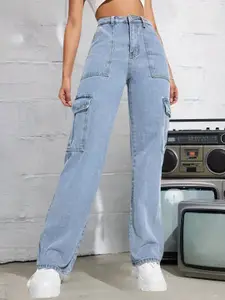 DressBerry Women Comfort Straight Fit High-Rise Light Fade Acid Wash Stretchable Jeans