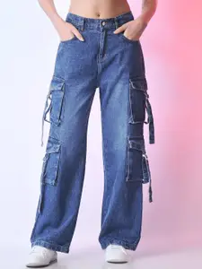 DressBerry Women Comfort Wide Leg High-Rise Light Fade Acid Wash Stretchable Jeans