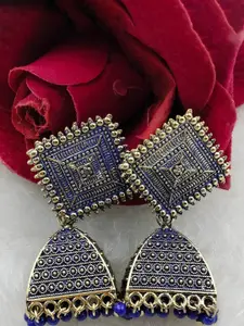 JMBW INTERNATIONAL Set Of 2  Gold-Plated Artificial Beaded Diamond Shaped Jhumkas