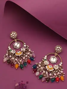 Lyriss Gold Plated Artificial Beads Diamond Shaped Jhumkas