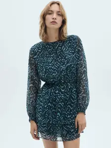 MANGO Printed Layered A-Line Mini Dress