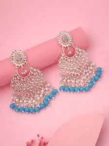 Lyriss Gold Plated Artificial Kundan Studded & Beaded Diamond Shaped Chandbalis