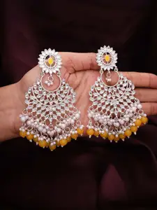 Lyriss Gold Plated Artificial Kundan Studded & Beaded Contemporary Chandbalis