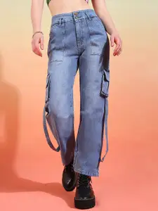 DressBerry Women Comfort Wide Leg High-Rise Light Fade Acid Wash Stretchable Jeans