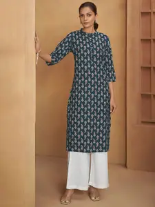 Anouk Paisley Printed Mandarin Collar Pure Cotton Straight Kurta