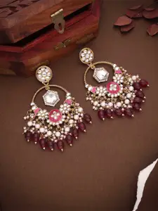 Lyriss Gold-Plated Artificial Stones Studded & Beaded Contemporary Chandbalis