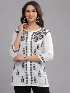 Club Loom Floral Chikankari Embroidered Pure Cotton Straight Kurti