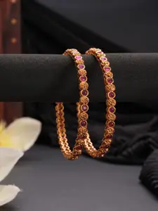 Jazz and Sizzle Set Of 2 18K Gold-Plated Ruby Studded Bangles