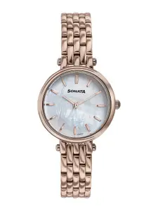 Sonata Embellished Dial & Stainless Steel Bracelet Style Straps Analogue Watch 87082WM01