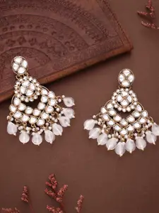 Lyriss Gold-Plated Artificial Beads Crescent Shaped Jhumkas