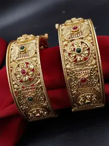 AARNAA Set Of 2 Gold-Plated Kundan-Studded Bangles