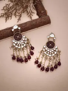 Lyriss Gold-Plated Artificial Beads Crescent Shaped Jhumkas