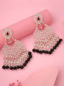 Lyriss Gold-Plated Artificial Beaded Contemporary Shaped Jhumkas