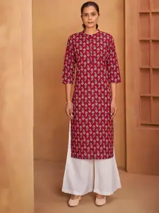 Anouk Paisley Printed Mandarin Collar Pure Cotton Straight Kurta