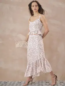 all about you Printed Shoulder Strap Top & Skirt Co-Odrs Set