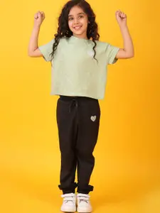 Anthrilo kids Girls Round Neck T-Shirt Jogger Clothing Set