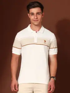 U.S. Polo Assn. Men Colourblocked Polo Collar Cotton Slim Fit T-shirt
