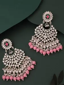 Anouk Gold-Plated Artificial Stones And Beaded Contemporary Shaped Jhumkas