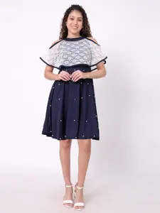ORIEX THE ORIGINAL FASHION Polka Dot Cold-Shoulder Net A-Line Dress